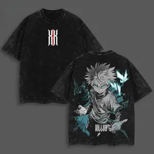 Killua Zoldyck T-Shirt Hunter x Hunter Graphic Anime Tee Oversized Acid Washed Soft Cotton Shirt Anime Streetwear Casual Menswear Unisex Summer Clothing Gift for Anime Fans 90s Graphic American Casual Short Sleeve Tee | Unisex for Daily, Gym & Streetwear