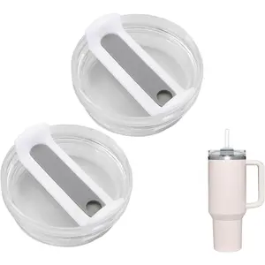 2 count Tumbler Lid for 40oz  Cup,Replacement 40 oz Tumbler Lid, Spill Proof Splash Resistant Tumbler Lids  Tumbler Cover for  and More Coffee Mugs (Transparent Grey+White)