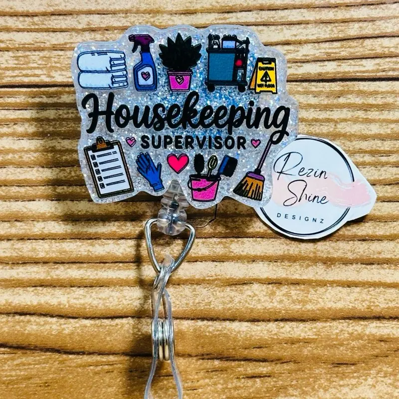 Housekeeping Supervisor Silver Glitter Badge Reel