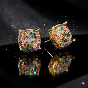 Unisex Square Rhinestone Stud Earrings — 2026 New Arrival | Men's Accessories & Gifts for Her | Versatile & Stylish | Summer Gift Box Limited Edition: 14K Gold-Plated Stud Earrings with Cubic Zirconia — Hypoallergenic Material