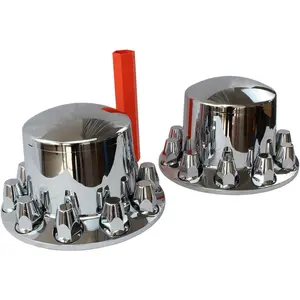Chrome ABS Complete Axle Cover Set with Standard Hub Caps and 33mm Screw-On Lug Nut Covers for Semi Trucks (2 Rear)