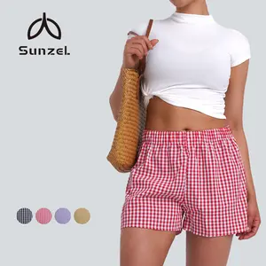 Sunzel Women's Gingham Plaid Boxer Shorts – Elastic Waist Loose Fit Pajama Lounge Shorts Y2K Summer Beach Casual Pj Bottoms#Summervibes