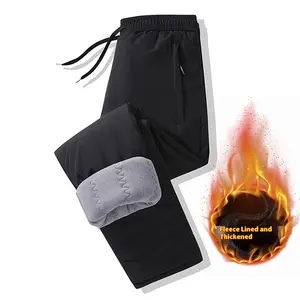 Men's Black Thick Fleece-Lined Snow Pants - Warm Quilted Construction, Drawstring Waist, Perfect for Winter Hikes & Everyday Wear Casual Fitted Trousers