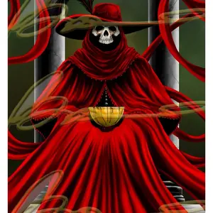 Mask of the Red Death — Limited Edition Gothic Art Print (18x28) by Damon Bowie —— You can’t outrun what’s already inside the room.  A striking vision of power, mystery, and inevitability — this piece doesn’t just hang on your wall… it commands it.