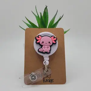HoldMyBadge Cute Axolotl Badge Reel - Kawaii, Low Profile Design, Unique Accessory for Conventions, Healthcare, and Office Workers Retractable Badge nurse badge Funny OBGYN Nurse Badge Reel
