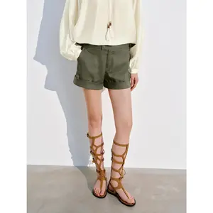 URBAN REVIVO Women's 2026 Summer Hip-Enhancing Cuffed Bottoms - Polyester-Linen Fabric Shorts, Women's Clothes