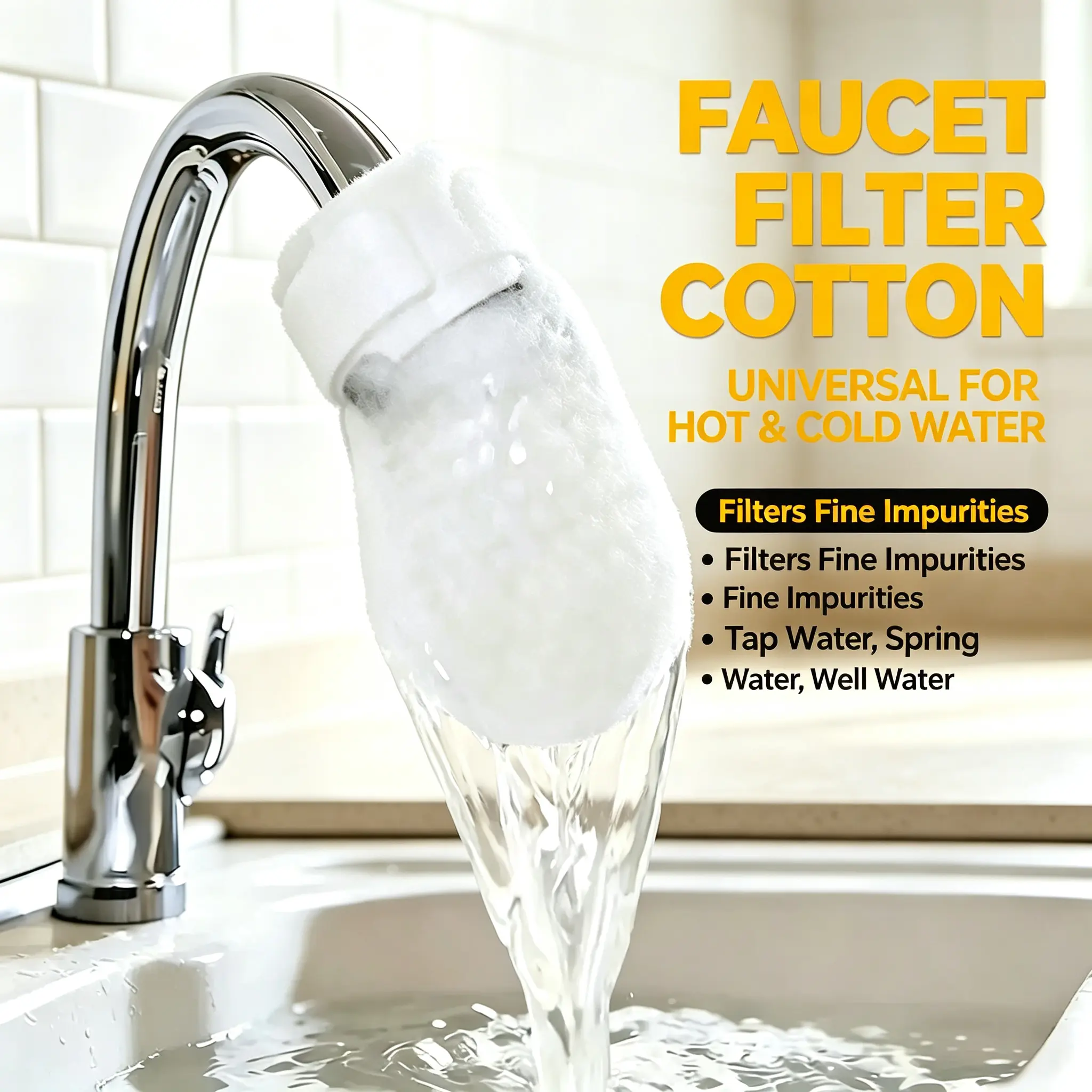 Cotton Fiber Slip-On Universal Faucet Filter Bag, Kitchen Sink Water Filter for Rust Removal & Multiple Impurities Purification, Water Filter For Sink Faucet