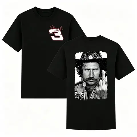 Dale Earnhardt Distressed Ring Graphic Ribbed Cotton Crew Neck Unisex Oversized Short-Sleeve Classic T-Shirt - NASCAR Racing Fan Streetwear Tee, Vintage Clothing, Birthday Gift