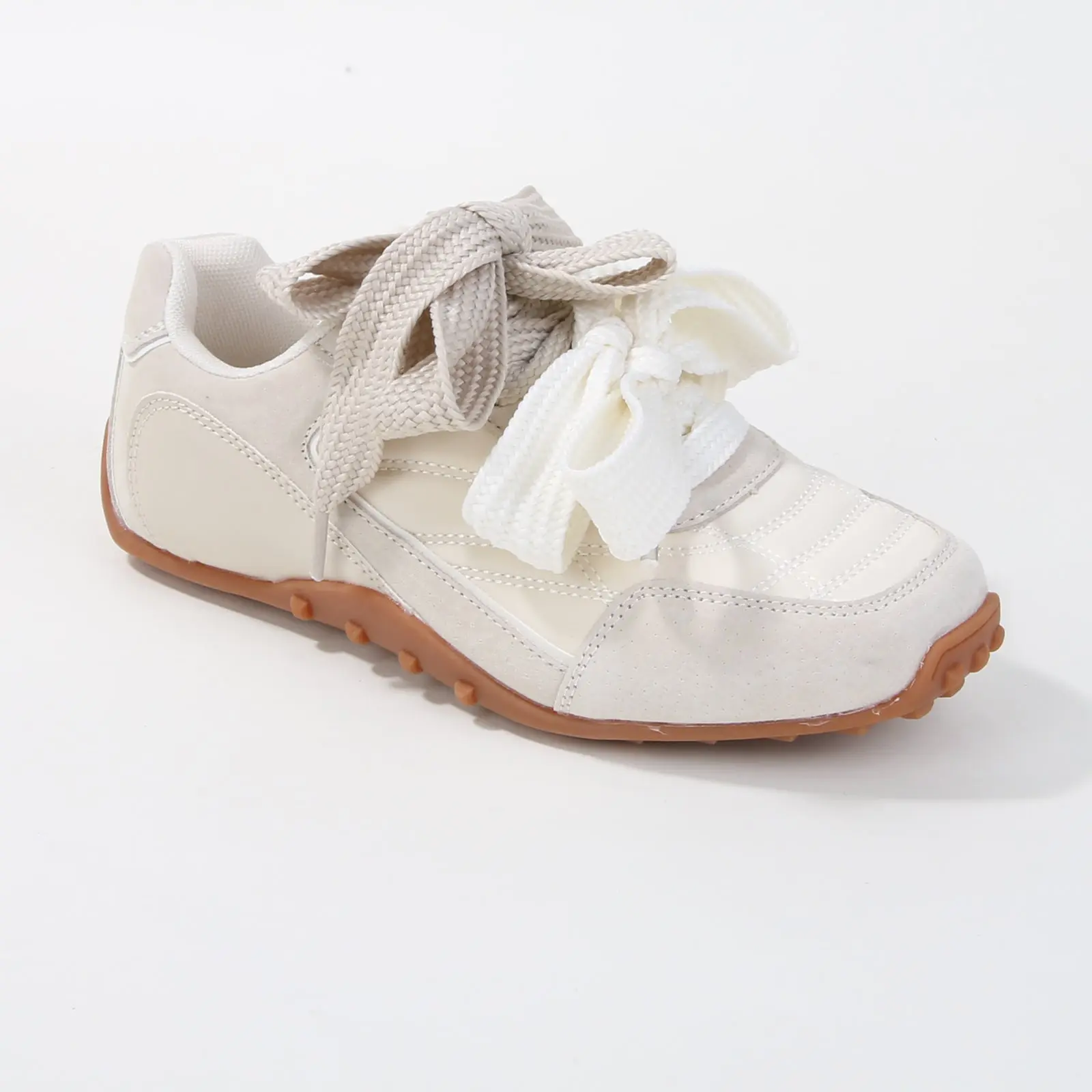 BERNESS Lacey Women's Oversized Butterfly Bow Sneakers, Casual Retro Paneled Lace-Up Walking Shoes with Gum Sole, Athletic