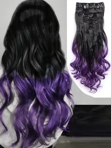 Colorful Clip In Hair Extensions 7 PCS Natural Soft Black to Purple Ombre Synthetic Hair Extensions Set for Everyday Use