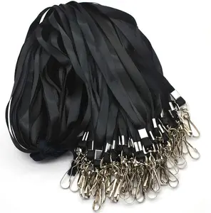 Black Lanyard Bulk Lanyards for Id Badges Flat Lanyard with Badge Clip Swivel Hook 50 Pack