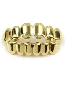 Hip Hop Teeth Grillz Set, 2Pcs Gold Plated Top & Bottom Grillz for Men Women, Removable Dental Jewelry for Party Rave Cosplay, Unisex Fashion