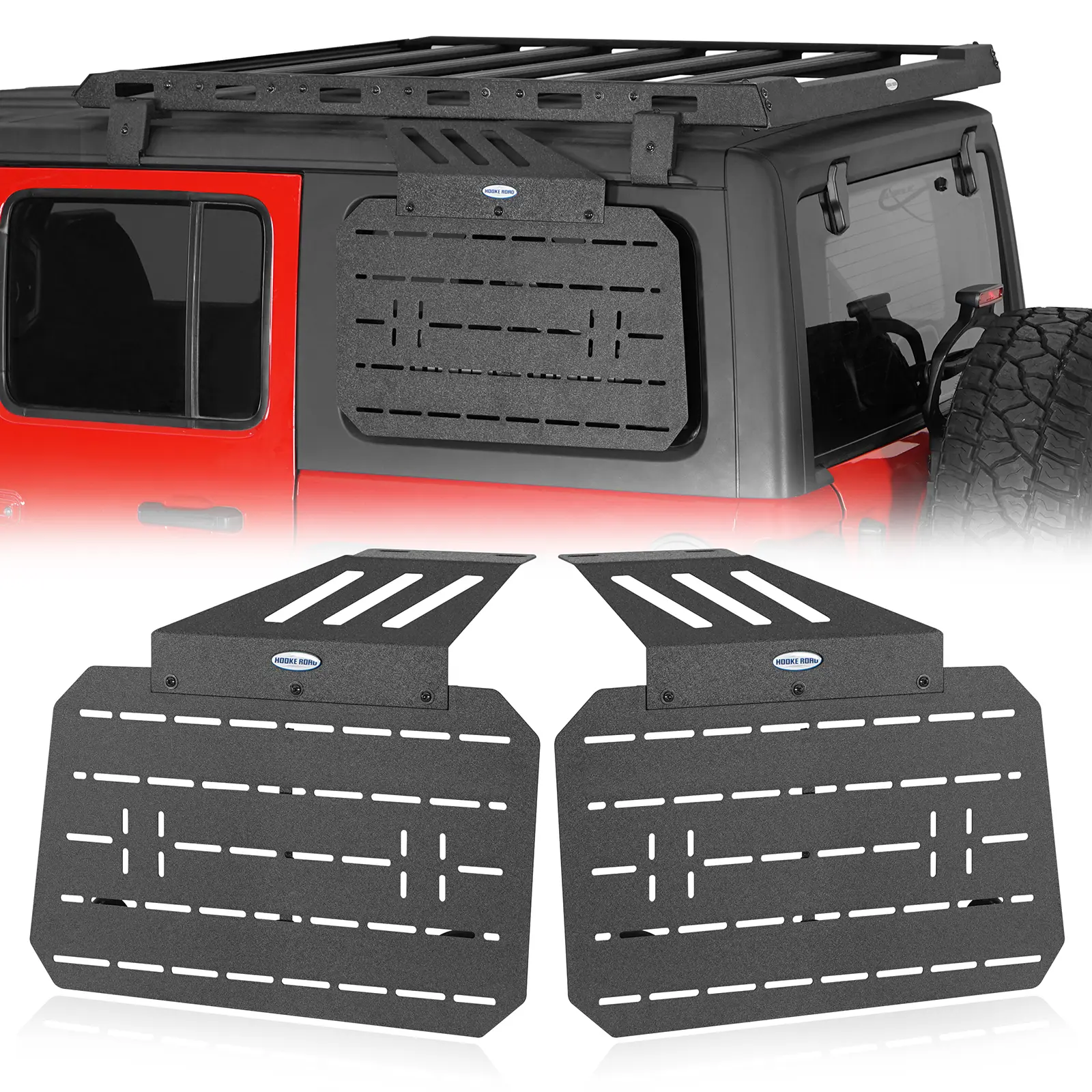 Hooke Road Rear Window Outer MOLLE Storage Panel Kit for 2007-2018 Jeep Wrangler JK, 2018-2026 JL 4-Door Hardtops - 2 High-Strength 13-Gauge Steel Panels (33 lbs), Holds Fuel Containers, Automotive Accessories, SUV Accessories, Car Supplies, Accessories F