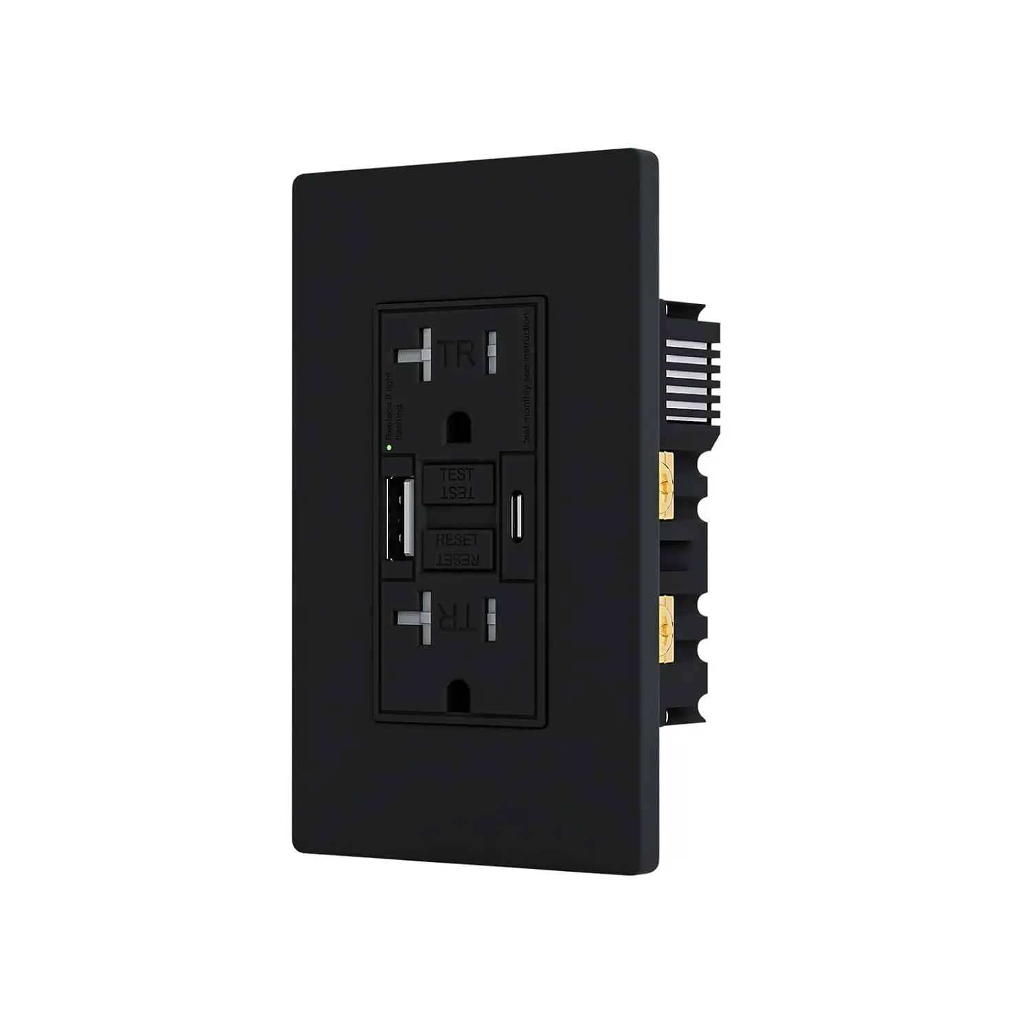 20AMP GFCI Outlet with Type A & Type C USB Charging Ports, Self-Test, LED Indicator, Tamper Resistant, GFCI Receptacle Outlet, Screwless Wall Plate Include, ETL Listed, Black