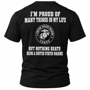 Menswear US Marine Veteran Print T-Shirt - Casual Apparel, Proud United States Marine Graphic, Soft Breathable Fabric, Round Neck for Everyday Wear