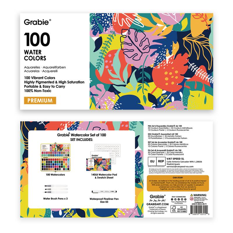 Grabie All-In-One Premium Watercolor Set, portable art, supplies, gift for valentines's day