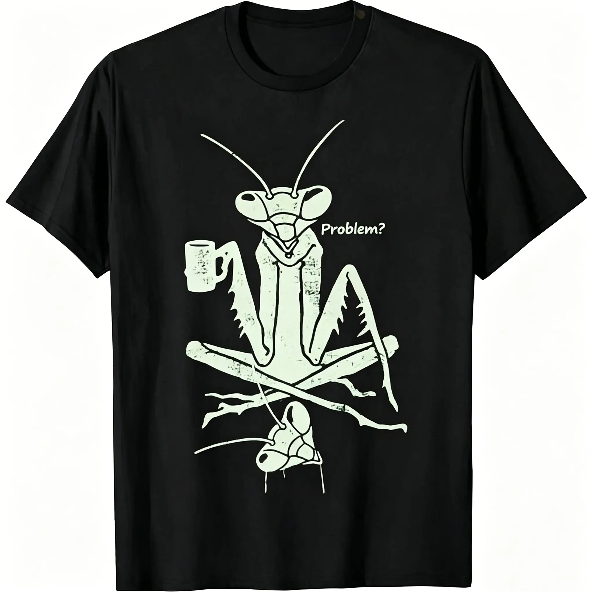 Problem?Mantis & Coffee Natural Phenomena S~5XL Oversize Unisex Washed T-Shirt for Women and Men's Unisex Fit Batik Cotton Oversize Streetwear Menswear  Super Soft Pre-Shrunk
