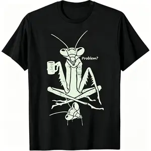Problem?Mantis & Coffee Natural Phenomena S~5XL Oversize Unisex Washed T-Shirt for Women and Men's Unisex Fit Batik Cotton Oversize Streetwear Menswear  Super Soft Pre-Shrunk