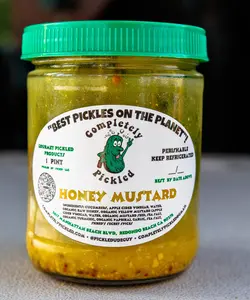Completely Pickled Honey Mustard Pickles - Sweet & Tangy with Organic Yellow Mustard & Raw Honey - No Refined Sugars - 1 Pint Jar