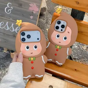 Cute Gingerbread Man Star Silicone Phone Case Casing For iPhone 17 16 15 14 13 Pro Max Soft Protective Cover