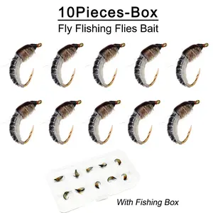 10Pcs/Box Fly Fishing Flies Artificial Scud Nymph Black Flies Lure Dry Flies Lure for Fishing Trout Nymph Bait