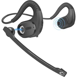 Bluetooth Headset with Removable Microphone, Noise Cancelling Wireless Headset for Phones Laptop Computer PC, Open Ear Headphones for Office Meeting Running Cycling Driving Working-12 Hrs