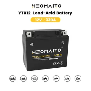 HEOMAITO AGM Battery YTX12-BS 12V 12Ah 330 CCA - Maintenance-Free, Ready to Use Powersport Battery, Sealed Leak-Proof for Motorcycles 250-650cc, ATVs, UTVs, Snowmobiles, Scooters, Personal Watercraft