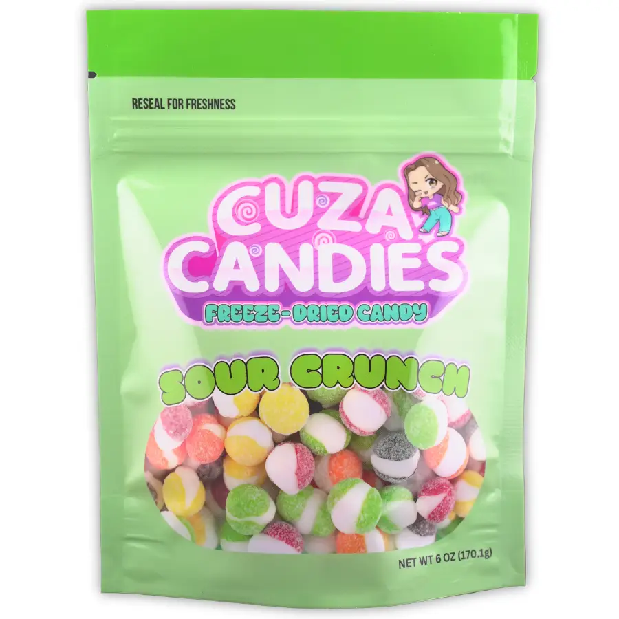 Cuza Candies Freeze Dried Sour Rainbow Crunch Candies, Fruity & Sour Candy Snack with Sugar - (6 oz & 16 oz) Net Weight Sweet Bonbon Bite