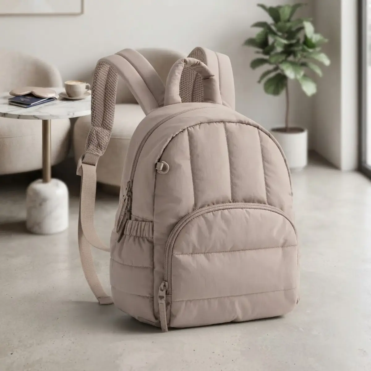 Women's Quilted Look Mini Backpack Purse - Lightweight Puffy Soft Fabric Small Travel Daypack with Multi Compartments, Casual Commute College Shoulder Bag for Daily Errands, Trendy Gift for Girls