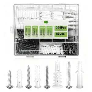 320 count Drywall Anchors Heavy Duty with Self Drilling Wall Anchors and Screws Kit, 80LB Capacity, 4 Sizes Drywall Screws Set for Sheetrock/Plaster Brick/Concrete (320)
