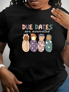 100% Cotton Unisex Groovy Due Dates Are Overrated Labor & Delivery NICU Nurse T-Shirt Graphic Casual Round Neck Tee