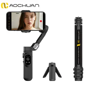 AOCHUAN Smart X Complete Combo1 Three-Axis Gimbal Stabilizer Kit with 50-Inch Telescopic Tripod RGB Fill Light AI Face Tracking Gesture Control Portable Storage Bag for Mobile Photography Video Recording TikTok Live Streaming Vlogging Selfie