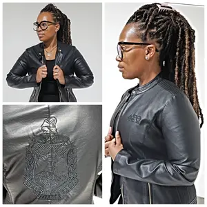 PU Leather Embroidered Delta Sigma Theta Jacket (Black