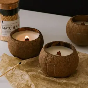 Set of 1/3, coconut shell candle, size 3.9 x 2.8 inches, handmade poured Tropical coconut bowl candle - pineapple and papaya scent, double-wax blend, soy wax scented candle, wooden wick