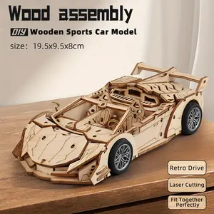 Wooden Assembly Car Model - Pull-back Mechanical Power/Parent-Child DIY Handmade Craft/Home Decoration - Simulated Classic Sports Car Design