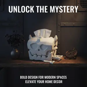 3D Printed Skull Chest Storage Box, Multi-Functional Tissue Holder, Desk Organizer, Fantasy Gaming Decor, Unique Key Lock Container, Cool Gamer Gift