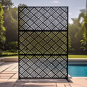 70"Outdoor Metal Privacy Screen, Freestanding Garden Decorative Screen Portable Panel Fence, Weatherproof Privacy Screens with Stand, for Patio Porch Balcony Backyard