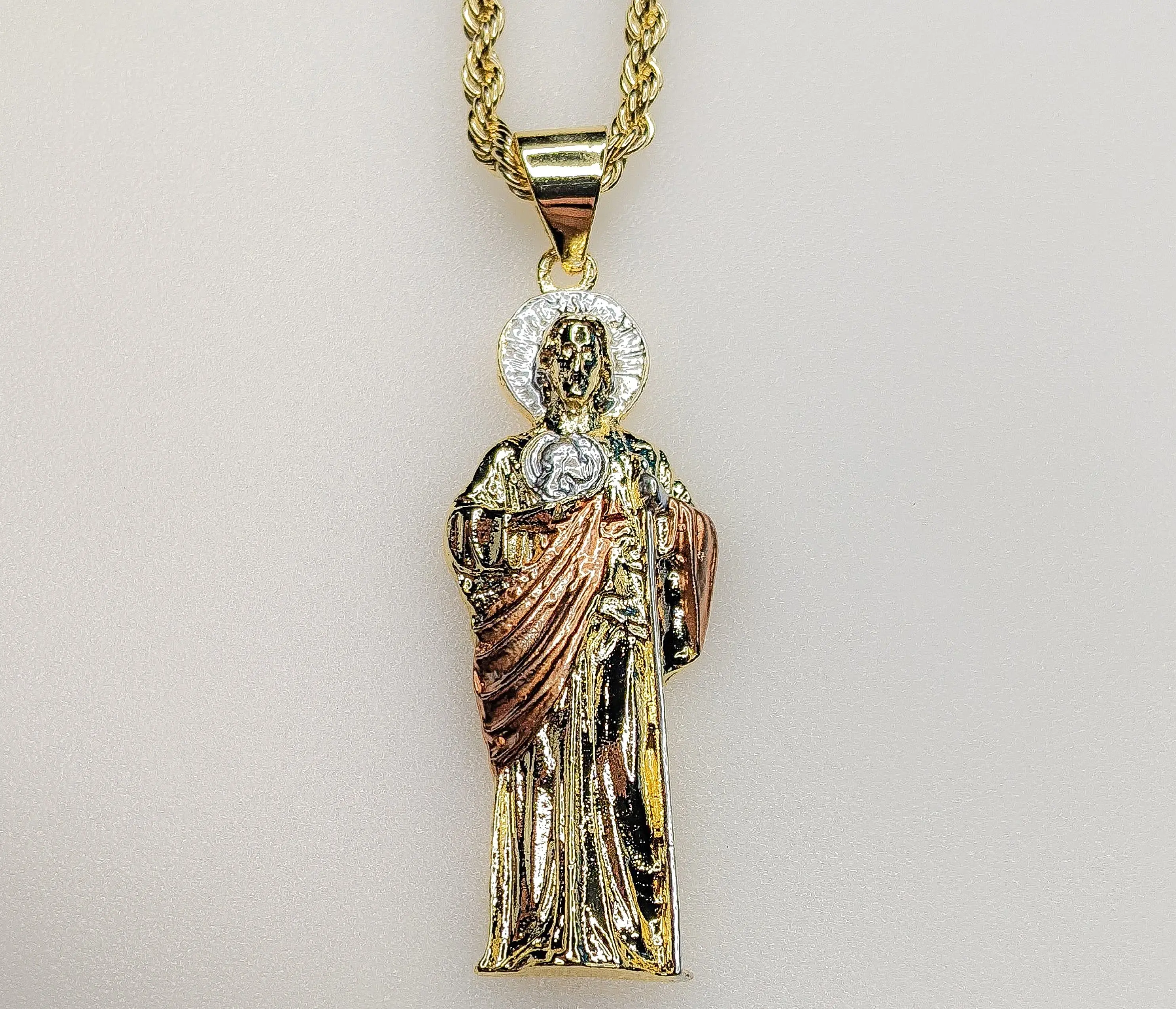 Plated Tri-Color Saint Jude 3mm Rope/Braided Chain Necklace