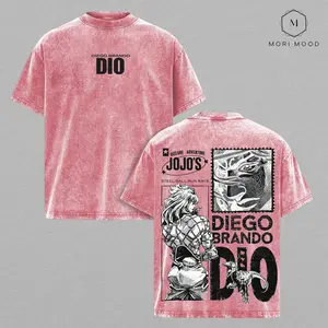 Diego Brando - JoJo’s Bizarre Adventure Steel Ball Run Vintage Washed T-Shirt, Oversized Heavyweight Premium Cotton Tee, Manga Panel Graphic Back Print, Grunge Monochrome Streetwear Anime Aesthetic Unisex Shirt