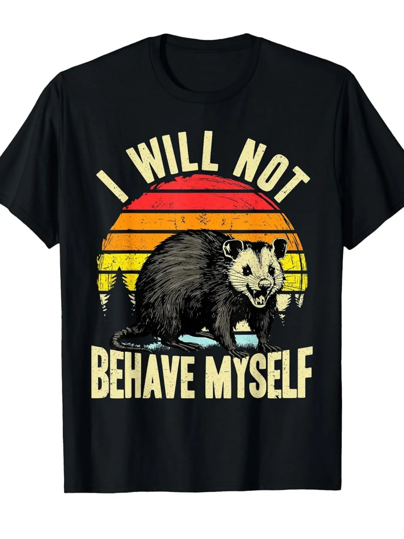 I Will Not Behave Myself Possum Funny Opossum Wome unisex soft cotton short sleeve t shirt, vintage graphic casual tee for men women teens, perfect birthday holiday gift for camping travel gym daily street  wear