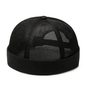 Unisex Mesh Brimless Skullcap Hip Hop Sailor Summer Cap with Rolled Cuff Breathable Beanie Hat for Men Women