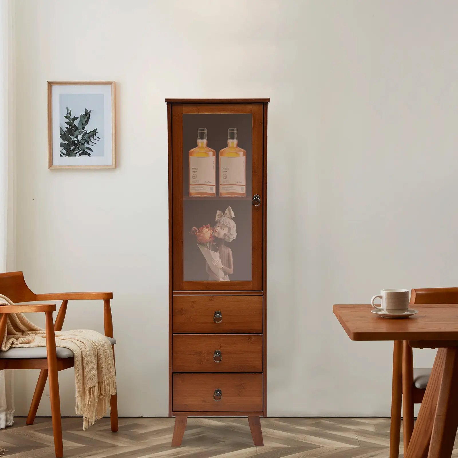 Brown Bamboo 5-Layer Rectangle Indoor Floor Storage Cabinet - Spray-Painted Finish, Assembly Required with Installation Kit, 32x29x110cm, 10kg/22.05lbs Home Organizer for Kitchen, Bathroom