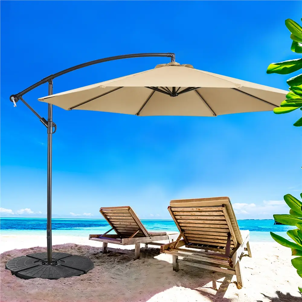 【No Base Stand】Yaheetech 10FT Patio Offset Umbrella Outdoor Hanging Cantilever Umbrella Banana Parasol with Crank & Cross Base for Market/Garden/Deck/