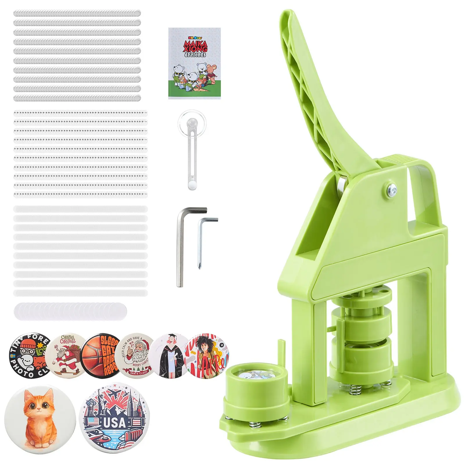 【DealsForYouDays】VEVOR Badge Maker Machine, 1.26 in Plastic Pin Maker (6.39 lb, ABS+PP), 500pcs Button Parts, Mr. Panda Magic Book, Circle Cutter, Hex Wrenches, Reinforced Ergonomic Handle, Alignment Guide Marks, for Any Occasion, Bottle Openers, High Suc