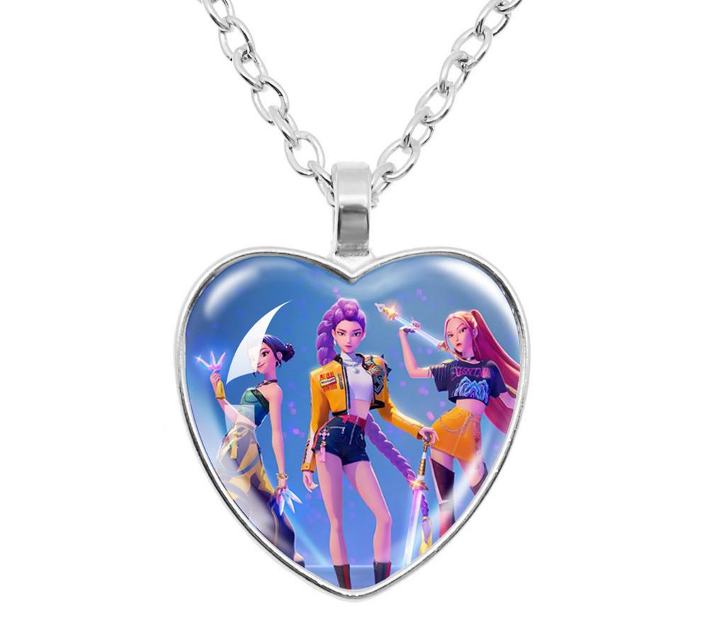 K-Pop  Demon Slayer "Time Gem" Heart Necklace — Featuring a Vibrant, Colorful Love Pendant. Perfect for Daily Wear, Vacations, and Dates — A Delightful and Exquisite Little Gift.