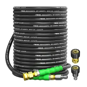 POHIR 3/8'' Pressure Washer Hose,Commercial Industrial Grade Steel Wire Braided Powerwasher Hose with 3/8 Quick Connect 4200 PSI Heavy Duty
