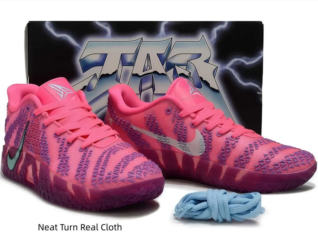 Pink purple low-top performance basketball sneaker with textured upper and full traction outsole, supportive cushion fit for competitions, training and streetwear outfits.
