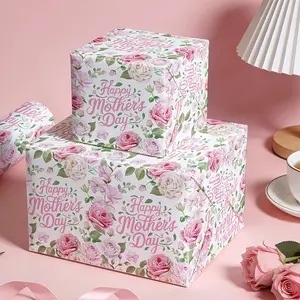 Pink Rose Floral Wrapping Paper Roll, Spring Gift Wrap for Mother's Day, Birthday, Wedding, Party, Easter, Ramadan & DIY Crafts, 58*23 Inch