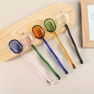 Creative Colorful Coffee Glass Spoons Set, High-Quality Milk Dessert Spoons, Transparent Heat Resistant, Small Cute Design Cutlery
