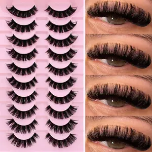 Pack Of 10 Fluffy And Soft False Eyelashes Natural Look Natural, Fluffy, Soft, Fine Cross Full Strip Lashes Anime Eyelashes Natural Look Enlarged Eyes False Eyelashes Thick Curl False Eyelash Extensions